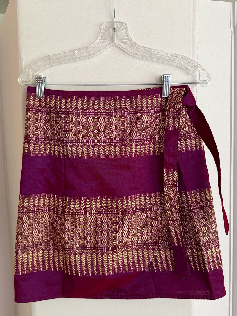 Women's Magenta and Gold Patterned Wrap Skirt
